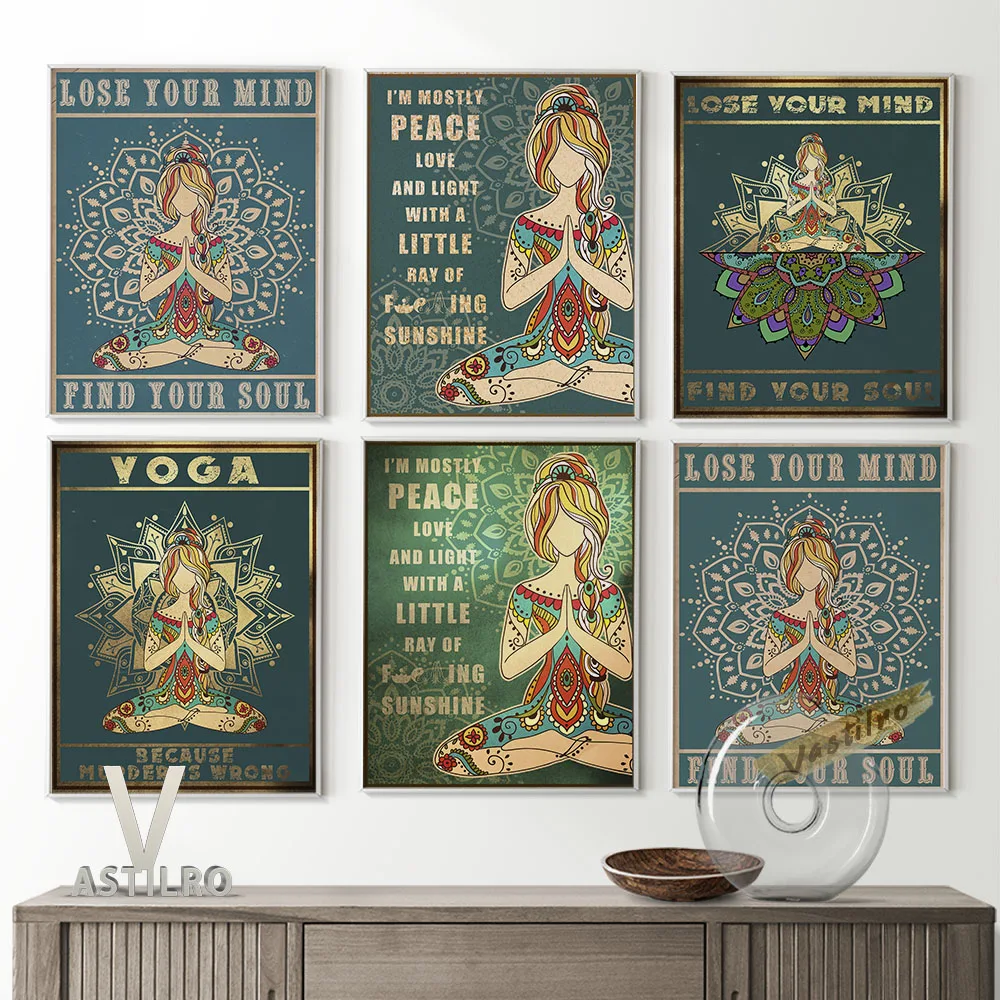 

Yoga Girl Vintage Poster Bodybuilding Print Art Canvas Painting Meditation Zen Practice Wall Picture Decoration Gym Studio Decor