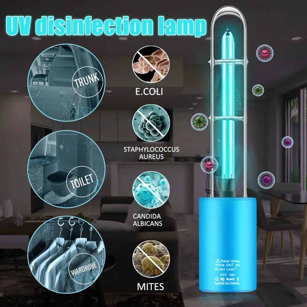 

UV Sterilizer Lamp Air Purifier USB Rechargeable Ultraviolet Ozone UV Germicidal Light Portable Sterilization Light for Home CSV