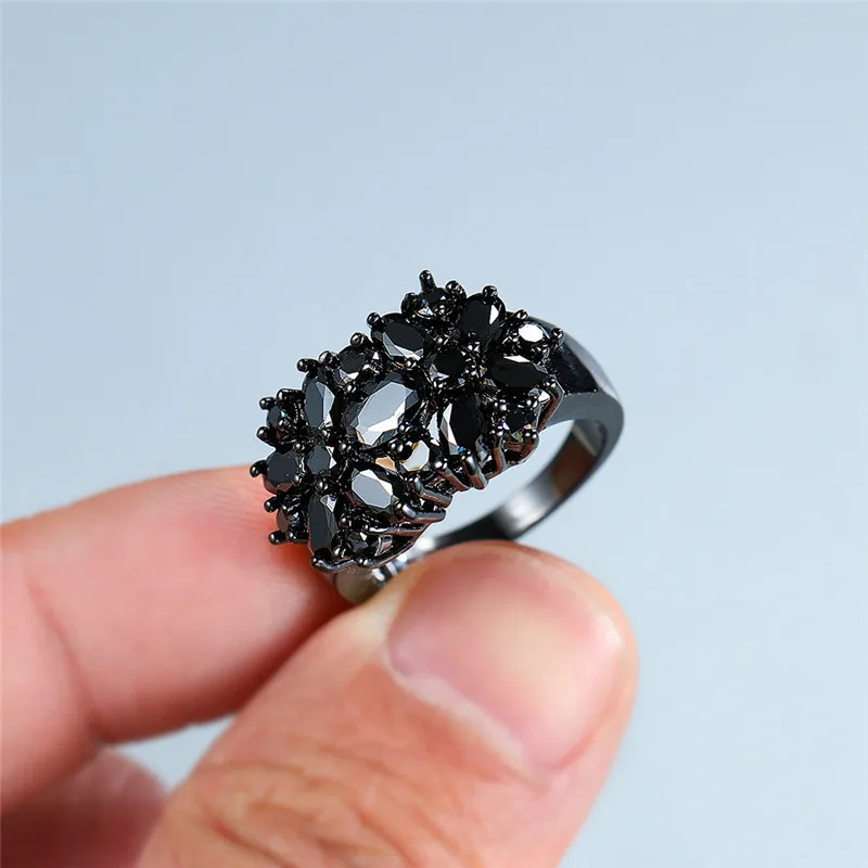 

Unique Fashion Female Black Oval Stone Ring Vintage Big Wedding Rings For Women Promise Love Engagement Ring