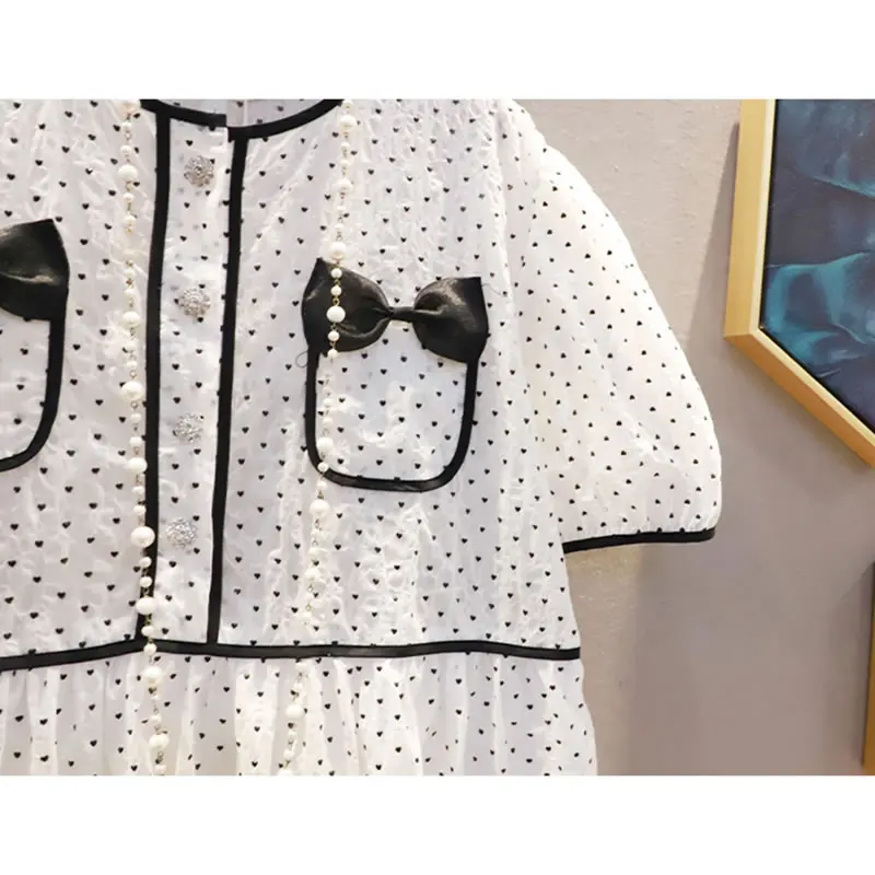 

XITAO Single Breasted Print Dot Dress Women 2021 Summer New Arrival Personality Fashion Loose O-neck Puff Sleeve Dress CLL1774