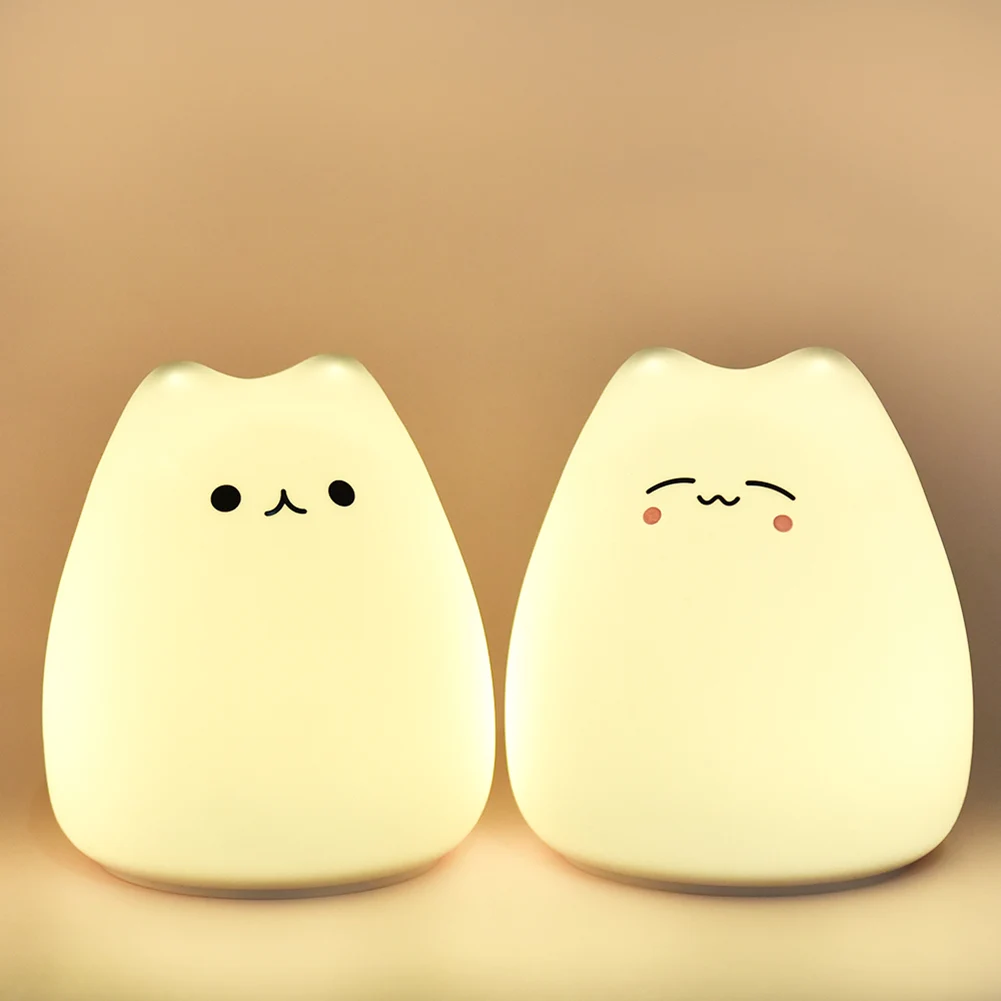 Мягкий силиконовый милый мини мультяшный ночник в форме кошки ПЭТ детская