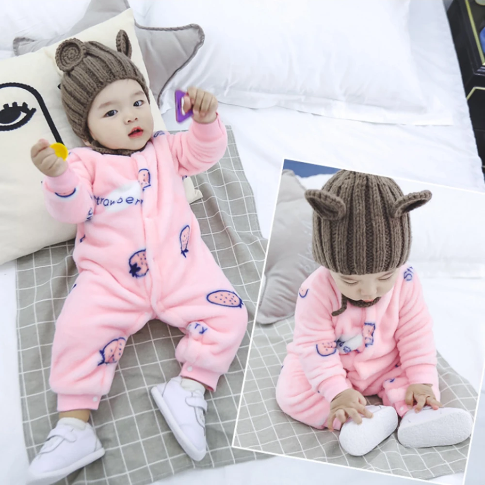 CALOFE Baby Rompers Winter Warm Longsleeve Coral Fleece Newborn Baby Boy Girl Clothes Infant Jumpsuit Animal Overall Pajamas
