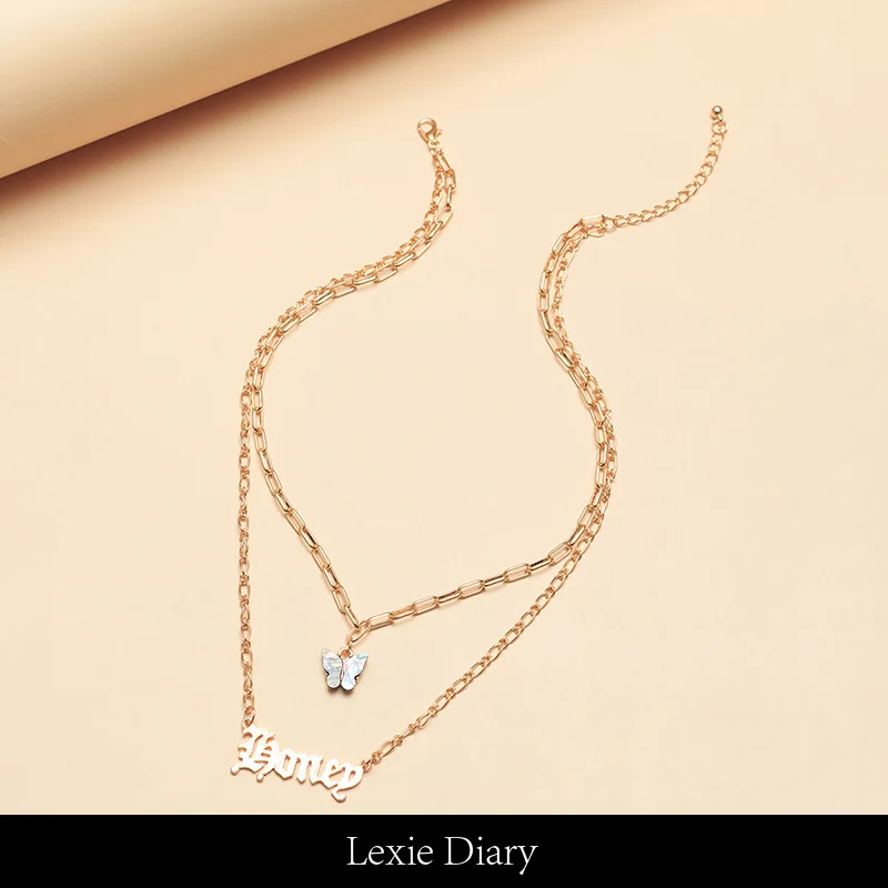 Lexie Diary новинка 2020 модная цепочка с натуральным ворсом и бабочкой до ключиц для