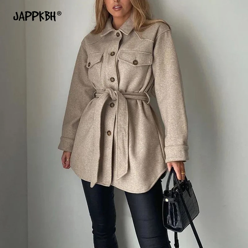 

New Fall Jacket Women Autumn Long Sleeve Belted Warm Thicken Coat Female Casual Fashion High Street Za Women Coat Outfits Tops