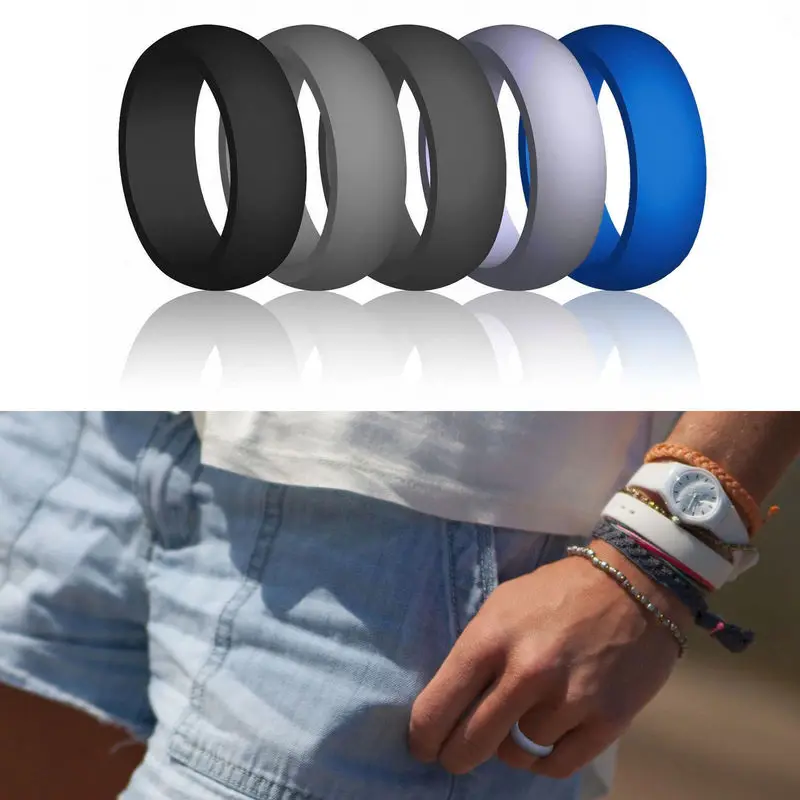 

8mm Food Grade Silicone Ring Stylish Sports Jewelry Rubber Finger Rings for Exercising Party Engagement Couples Men Wedding Band