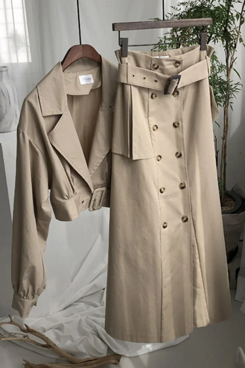 

Women's new spring 2021 small suit jacket + high waist skirt female two-piece suit