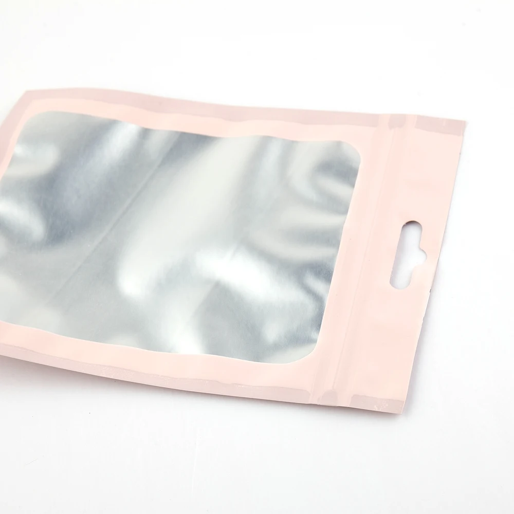 

Varicous Sizes Reclosable Aluminum Foil Mylar Ziplock Package Bag Front Window Matte Pink Zip Lock Bags with Hang Hole