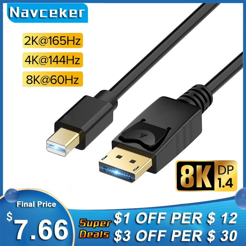 

Navceker 4K@144Hz Thunderbolt Mini Displayport to Displayport 1.4 Cable Adapter Mini DP to DP Converter Cable DP Cable MacBook
