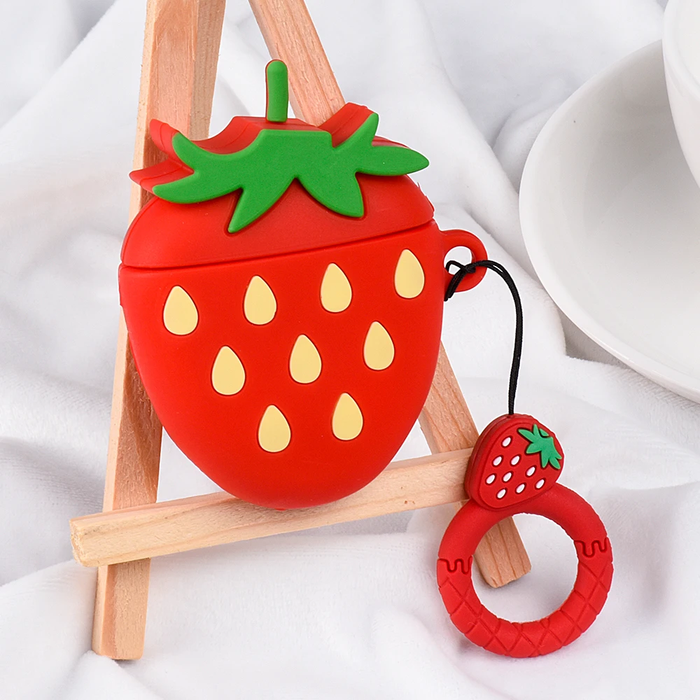 Strawberry Чехол для Apple AirPods 2, наушники, мягкий чехол из ТПУ для Apple Air Pods 1, милый чехол с рисунком клубники, авокадо, персика с крючками - Цвет: Strawberry