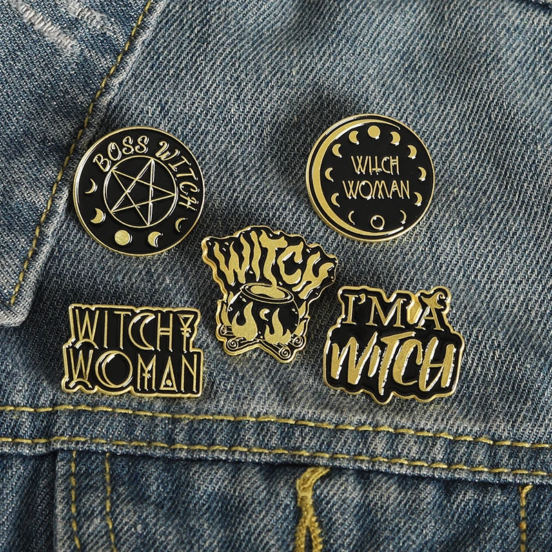 

I Am Witch Enamel Pin Magic Pentagram Brooches for Women Black Witch Backpack Lapel Pin Badge Cartoon Jewery Gift Wholesale
