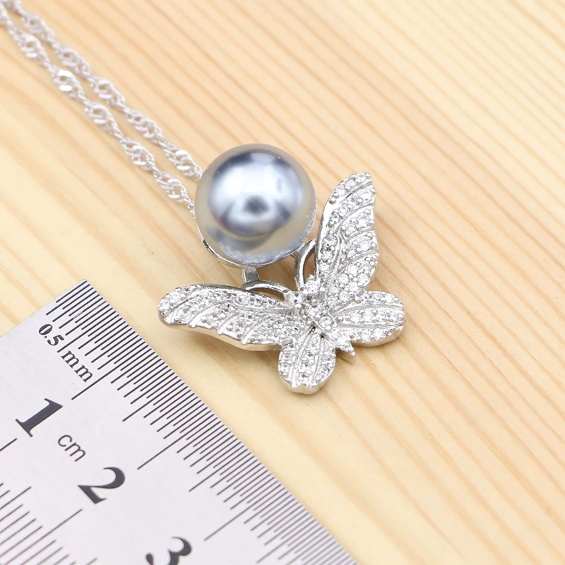 Ювелирные наборы из серебра 925 пробы с серым жемчугом для женщин вечерние