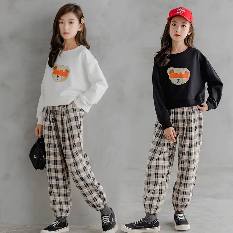 

2 Pcs Sets for Girls Cartoon Short Sweatshirt + Binding Feet Pants Big Girls Two-Piece Set Casual Boutique Kids fashion Clothing