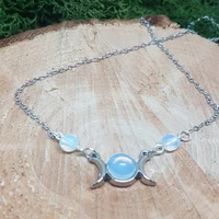 fashion triple moon goddess necklace natural stone crystal witch witchcraft pagan jewelry girl charm jewelry