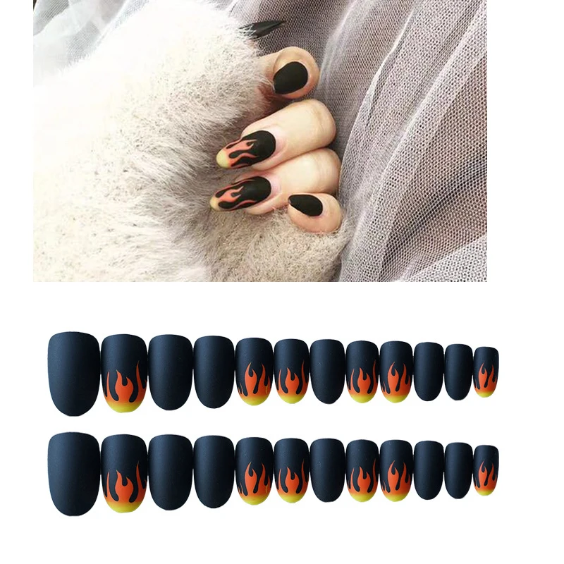 24 шт./компл. панк огонь шаблон накладные ногти Предварительно Дизайн Средний