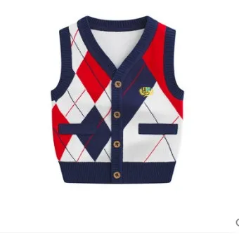 Preppy Style Little Boys Knitted Vest Sweater Children's Waistcoat College Cardigan Baby Kids Casual Sleeveless Knitwear B342 | Мать и