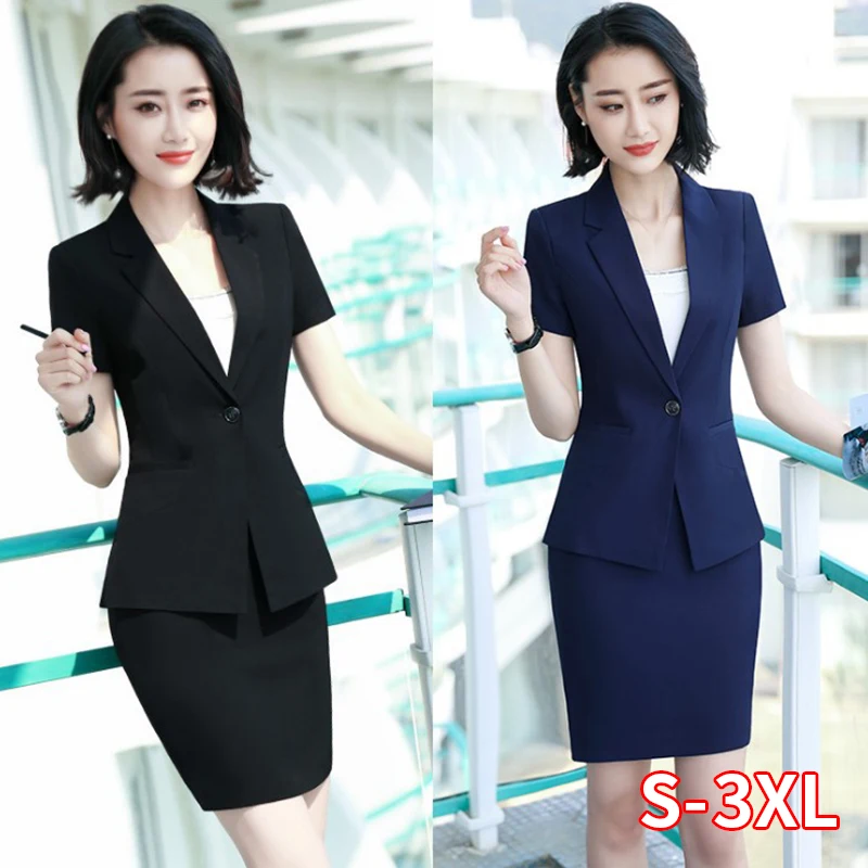 Женский костюм летняя женская Деловая одежда с коротким рукавом синяя