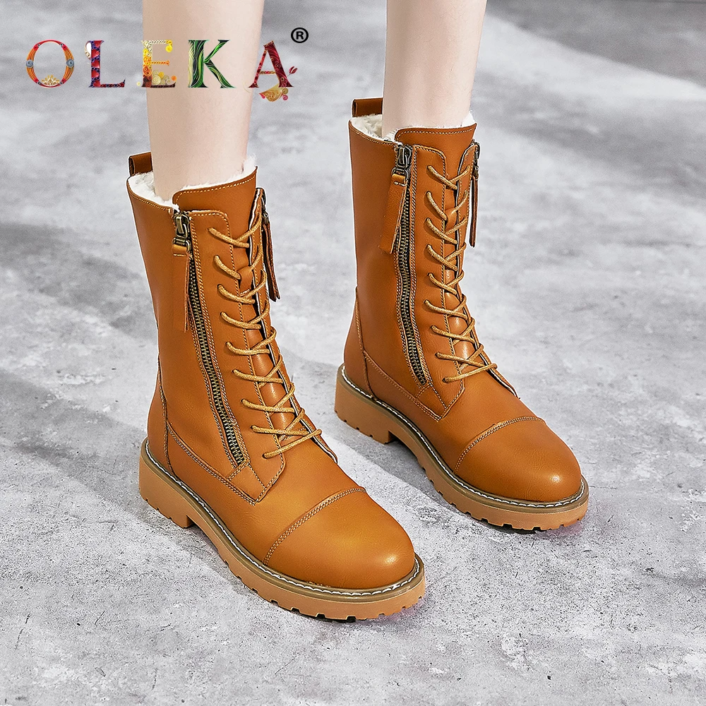 Женские зимние ботинки до середины икры OLEKA в римском стиле на платформе с