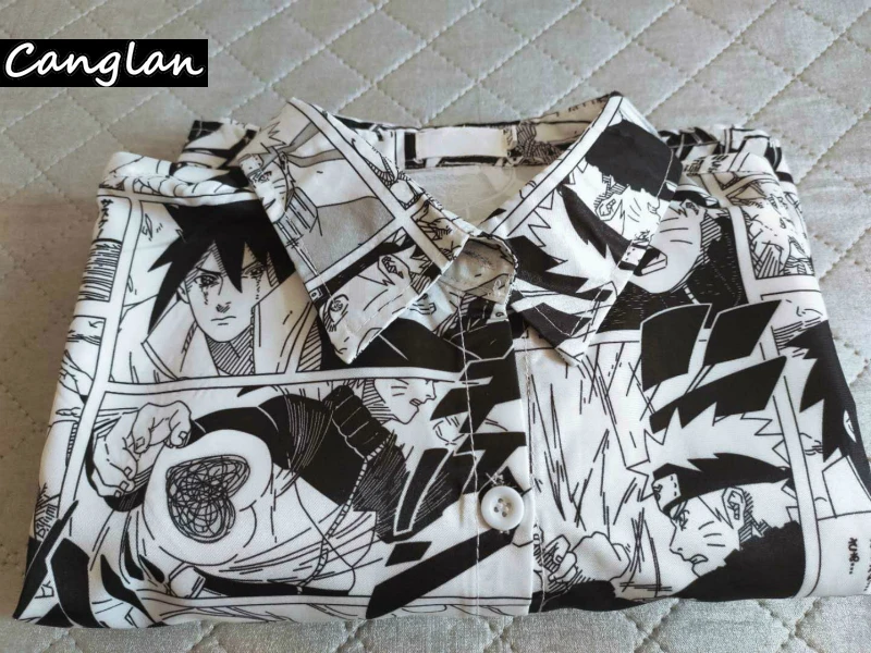 

Anime Manga Print Summer Women Girl Button Up Shirt Short Sleeve Harajuku Streetwear Clothes Blouse Graphic Cardigan Clothing