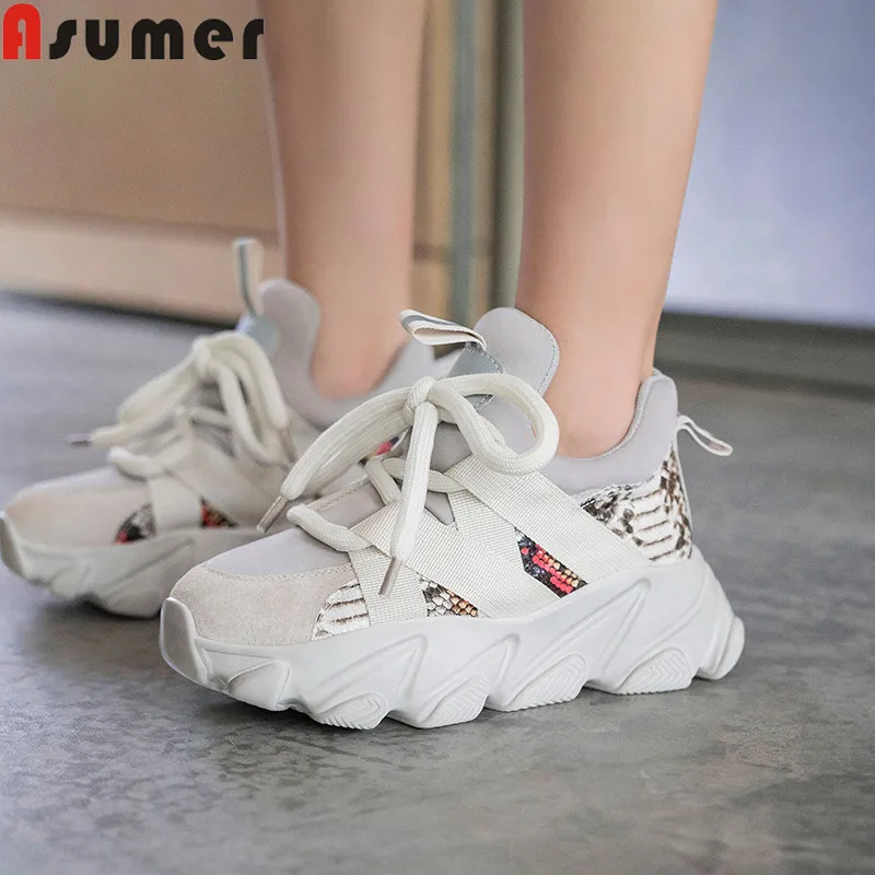 Женские кроссовки на плоской платформе ASUMER модные с круглым носком шнуровке