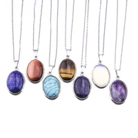 natural stone necklaces oval pink quartz amethyst lapis lazuli tiger eye opal pendants necklace