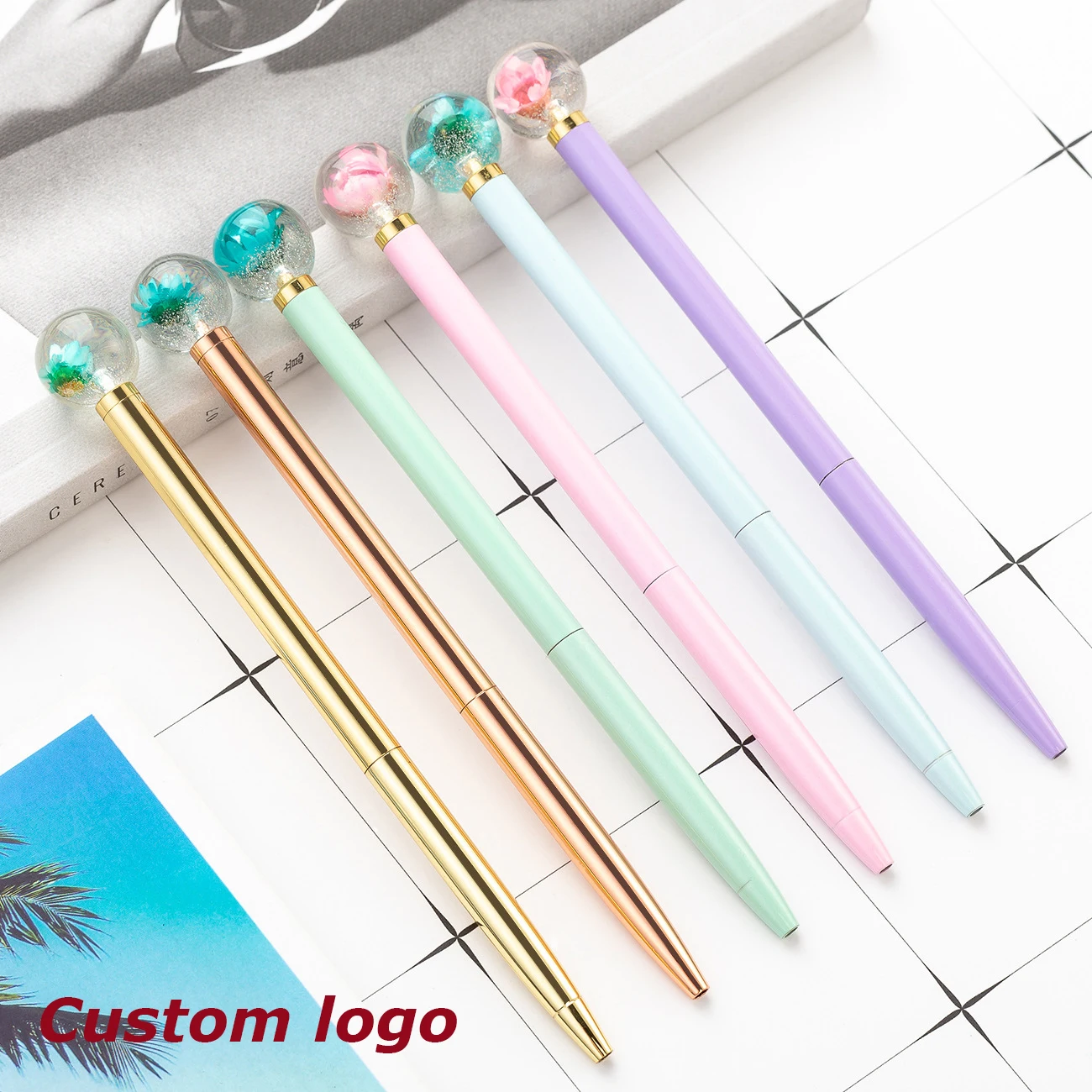 

Custom Logo Dried Flower Creative Ballpoint Pen Metal Pen Crystal Pen Glass Pen Diamond Pen Gift Set Ballpoint Pen Luxury