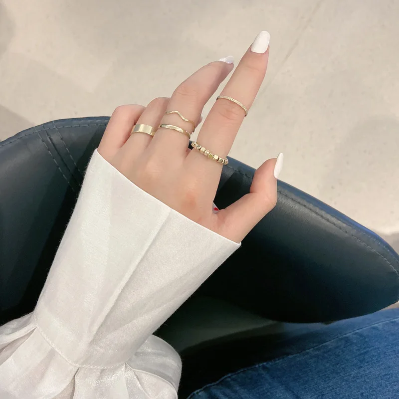 

Pearl Rings Set for Women Vintage Gold Silver Color Finger Ring Korean Minimalist Style Bands Fashion Simple Jewelry