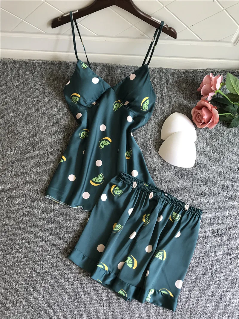 

Satins silk women shorts sleepwear Korea Summer spaghetti strap sexy v-neck women pajama sets pyjamas