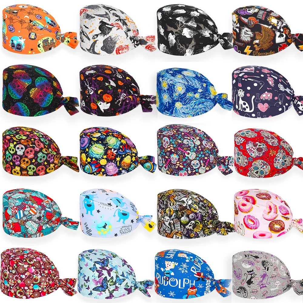 Шапочка для Хэллоуина регулируемая хлопковая с принтом салона красоты хирурга