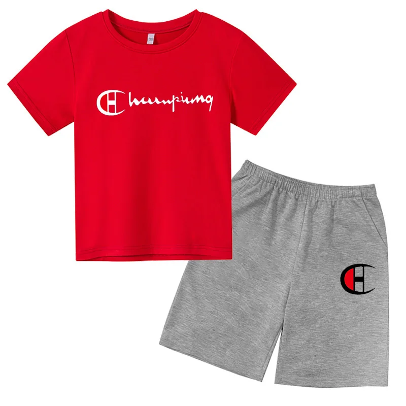 

New 2021 summer T-shirt suit fashion children's sports short-sleeved T-shirt + shorts Sets girl sets kids clothes