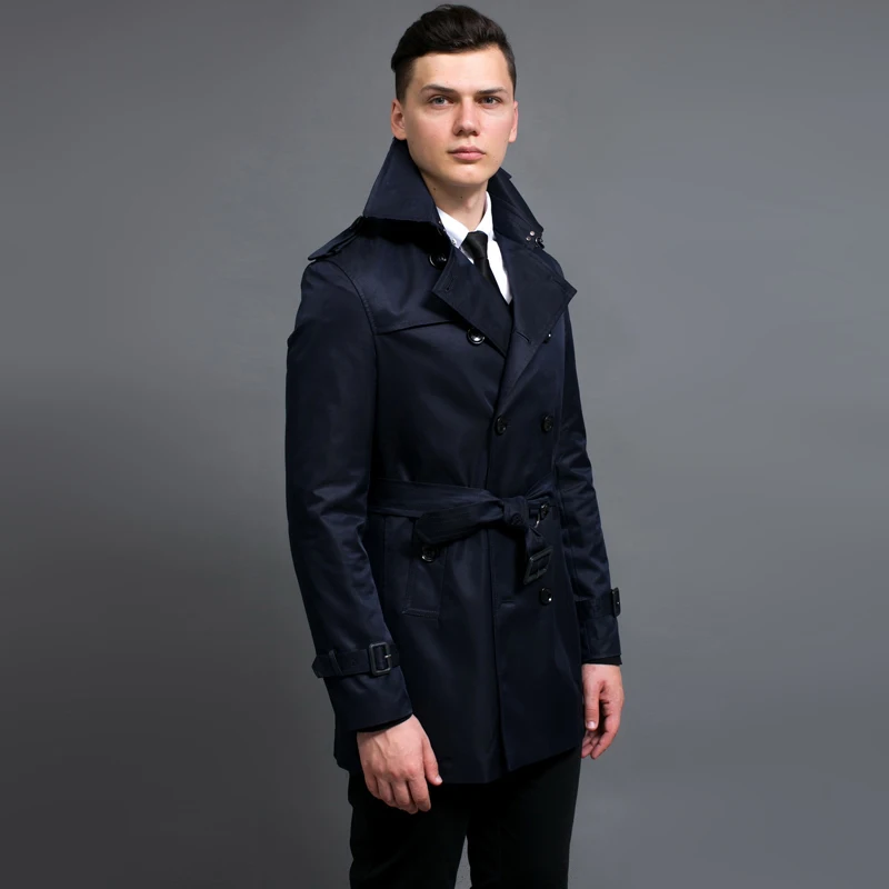 Новые мужские пальто средней длины Роскошные однотонные двубортные куртки и