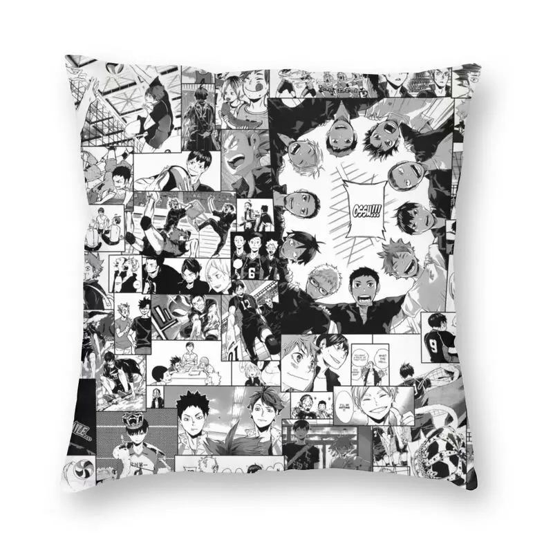 

Haikyuu Karasuno Collage Pillow Case 45x45cm Home Decor Nordic Japan Volleyball Anime Manga Outdoor Cushions Square Pillowcase