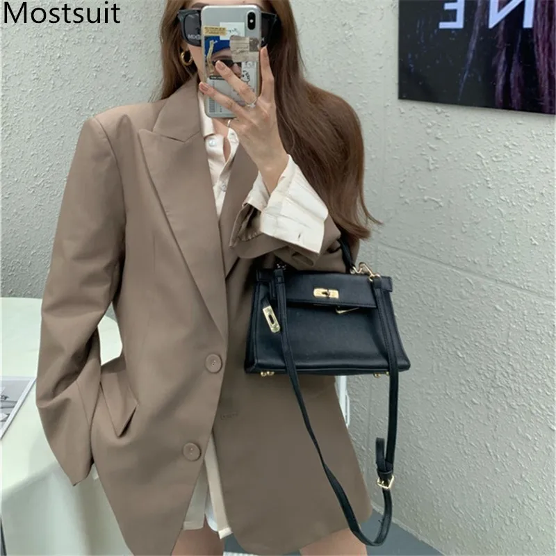 

Женский однобортный пиджак, свободный однотонный пиджак с длинными рукавами в корейском уличном стиле, весна 2021