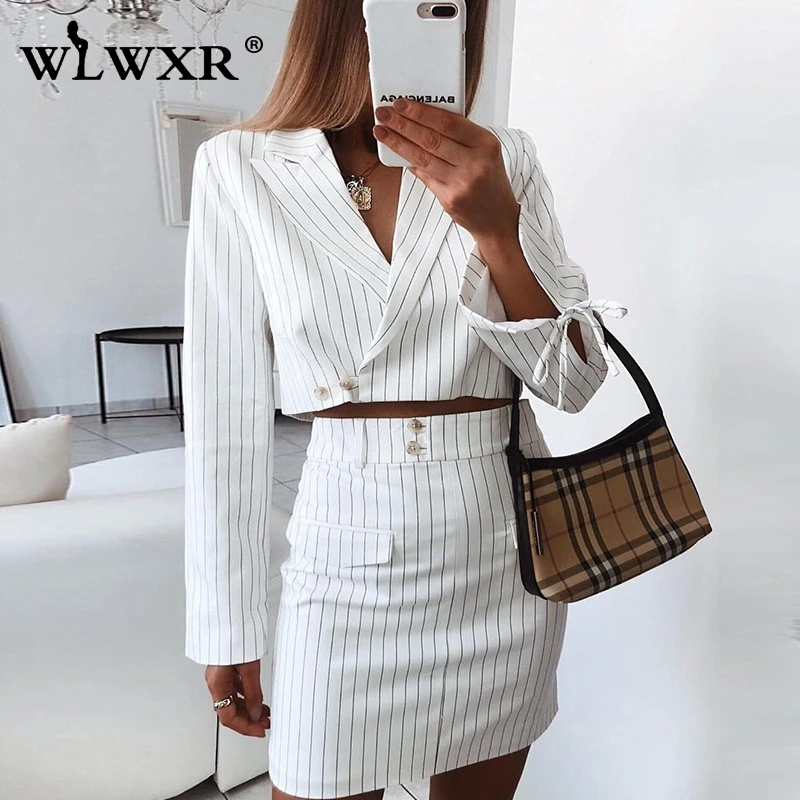 WLWXR женский офисный костюм в полоску комплект из 2 предметов белый бандажный