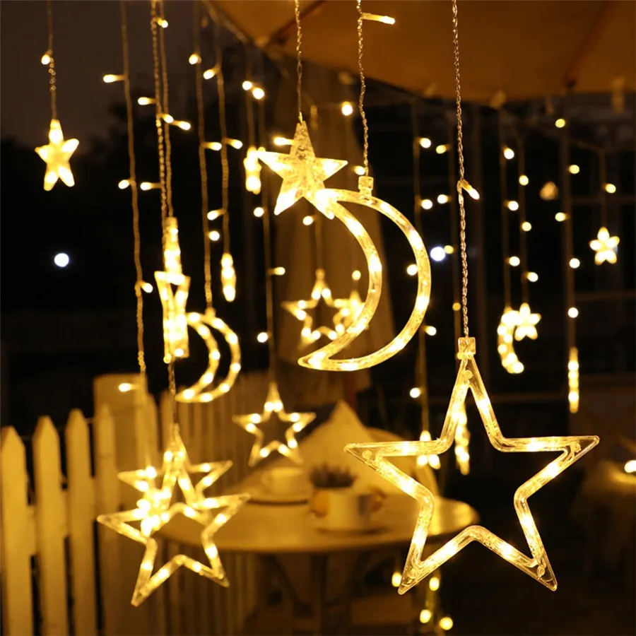 

Christmas Lights led 3.5m Curtain light Garland Star Moon Decor For Home 220V/Solar Power Fairy Light Party Festival String Lamp