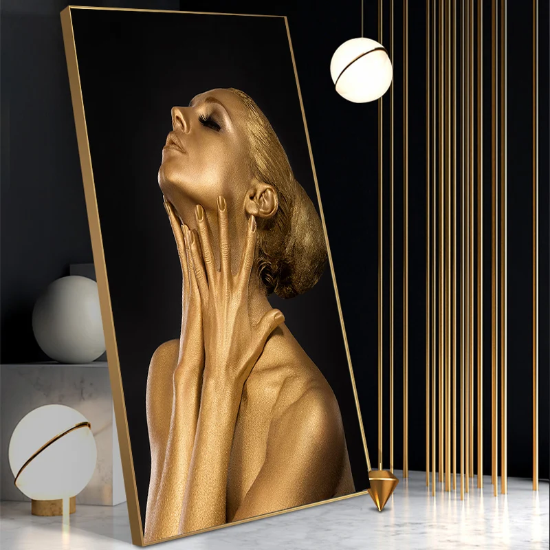 

Sexy Golden Women Portrait Cuadros Canvas Oil Painting Posters Prints Wall Art Pictures Decoration For Gallery Living Room Decor