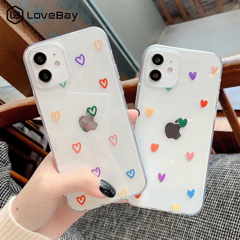 

Transparent Cute Love Heart Soft Phone Case For iPhone 11 12 Mini Pro Max Candy Color Clear For iPhone 7 8 Plus X XS XR SE 2020