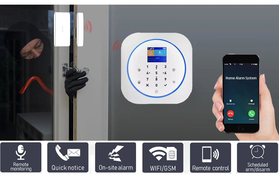 Wofea Беспроводной Wi-Fi и GSM сигнализация система RFID тег домашняя охранная сигнализация комплект tuyasmart приложение Встроенная сирена