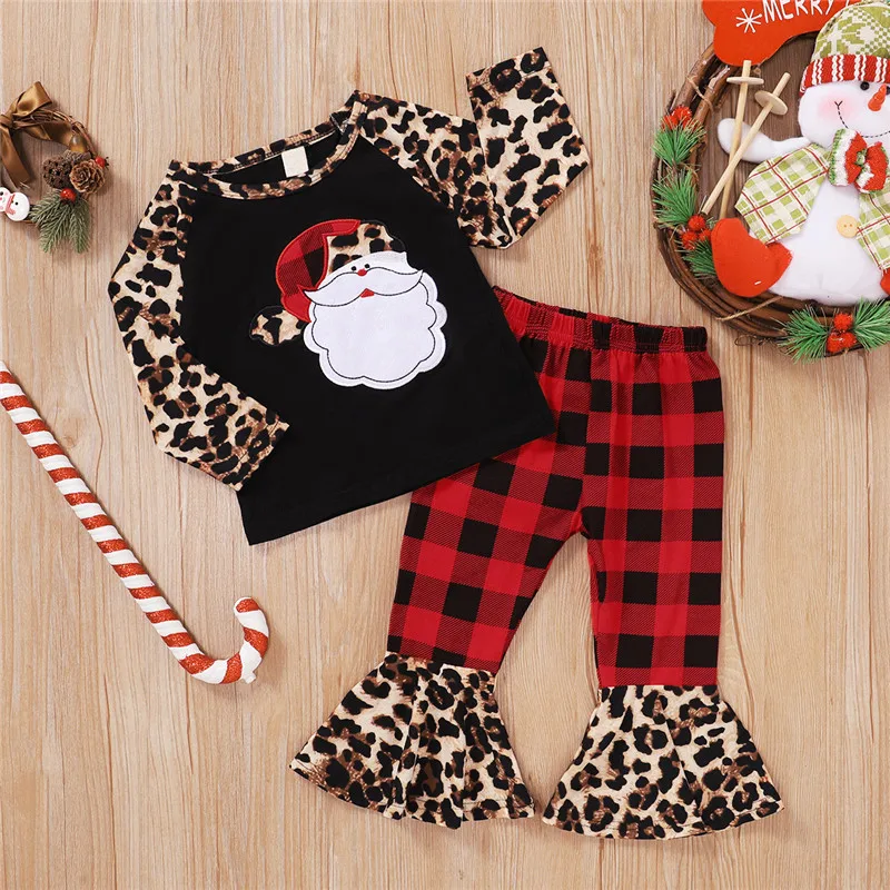 

2Pcs Newborn Baby Christmas Clothes Set Infant Boys Girls Santa Claus Tops T-shirt Flare Pants Xmas Clothing Outfits For Kids