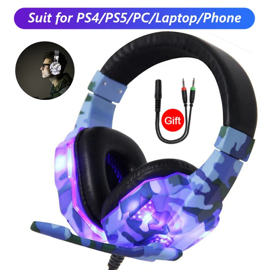 Computer PC Gamer Headphone with Mic LED Light Noise Cancel Loud-Sound Phone Gaming Headset For PS4 Earphone Music Stereo Helmet
