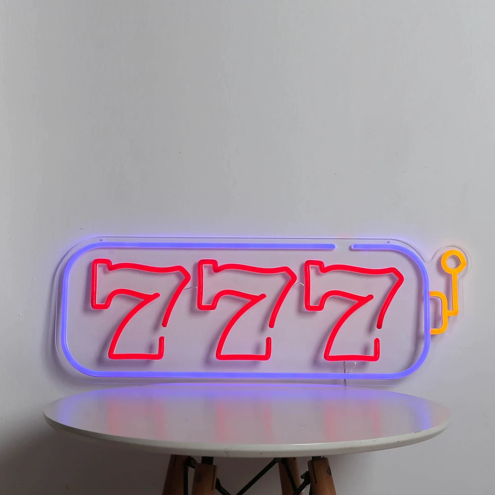 LED Red 777 Neon Sign Slot Machine Shaped Neon Light Casino Décor for Club Beer Bar Store Garage Game Room Home Bedroom Holiday
