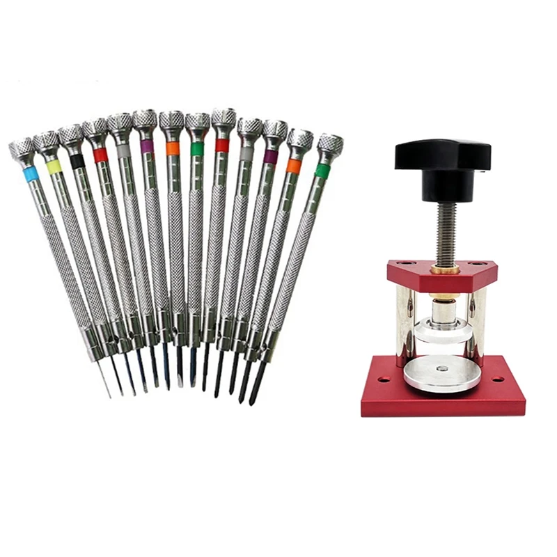 

1Pcs Watch Case Press Medium Heavy Duty Watch Case Pressing Tool with 12 Nylon Dies for Watch Repair & 13Pcs 0.6Mm-2.0Mm Watchma