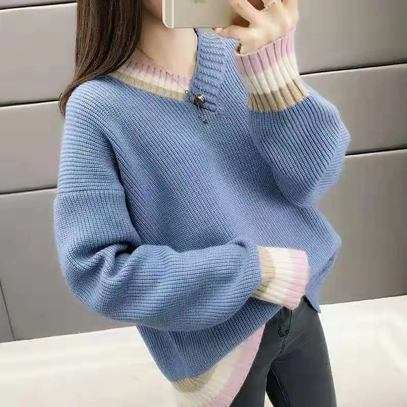 Мода Плюс Размер Свободный пуловер с буквенным принтом длинные свитера