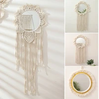 boho macrame tapestry wall hanging mirror handmade woven wall art decoration for home living room bedroom