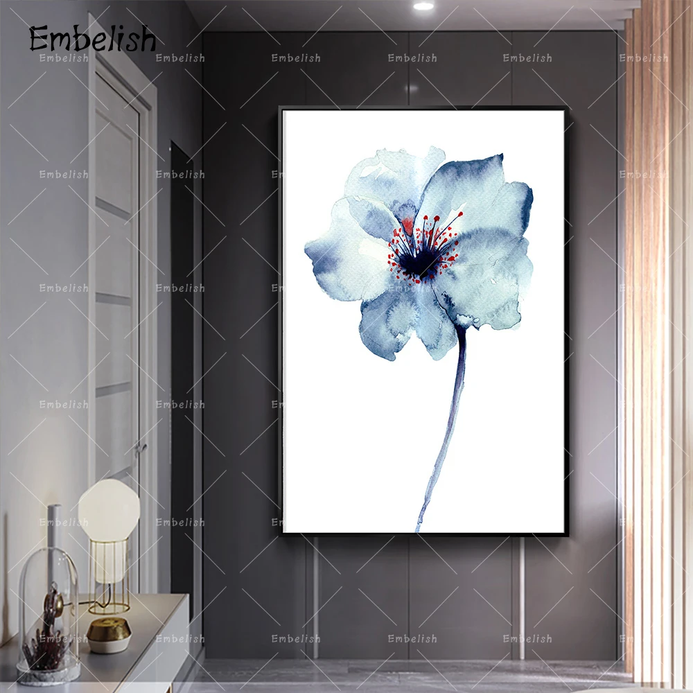 

1 Pieces Beautiful Ink Watercolor Chinese Style Flowers Posters For Living Room Home Decor Pictures HD Print Canvas Oil Painting