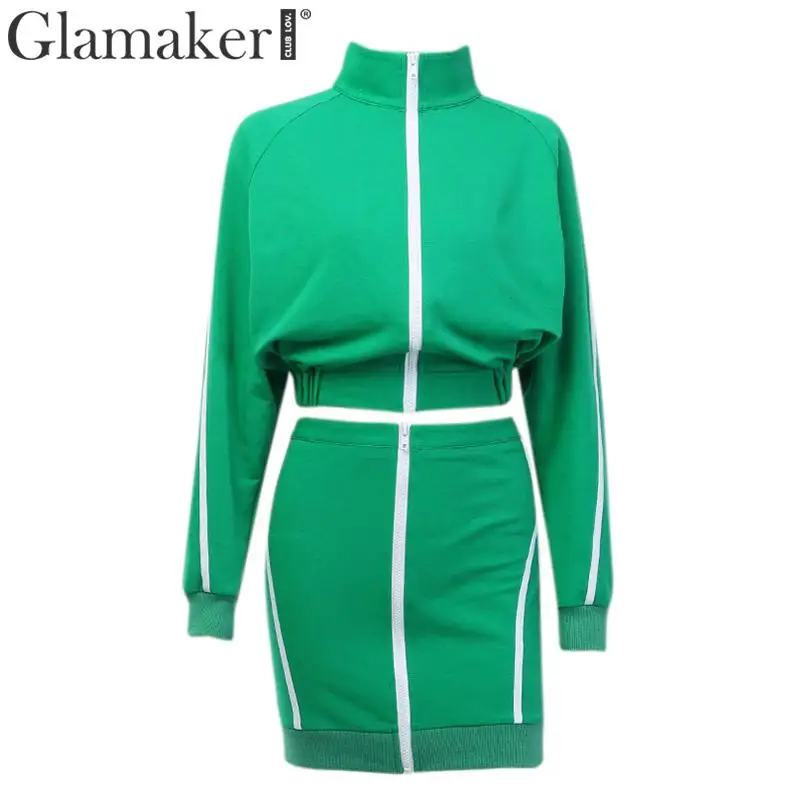 Glamaker цельный полосатый костюм из двух частей короткое платье женское модное осеннее платье на молнии зимние женские уличные вечерние элегантные платья