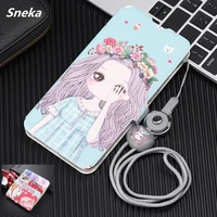 painted leather case for huawei p40 nova 7 se 6 5g mate 30 pro honor x10 v30 play 4t flip cover cute pattern funda with lanyard