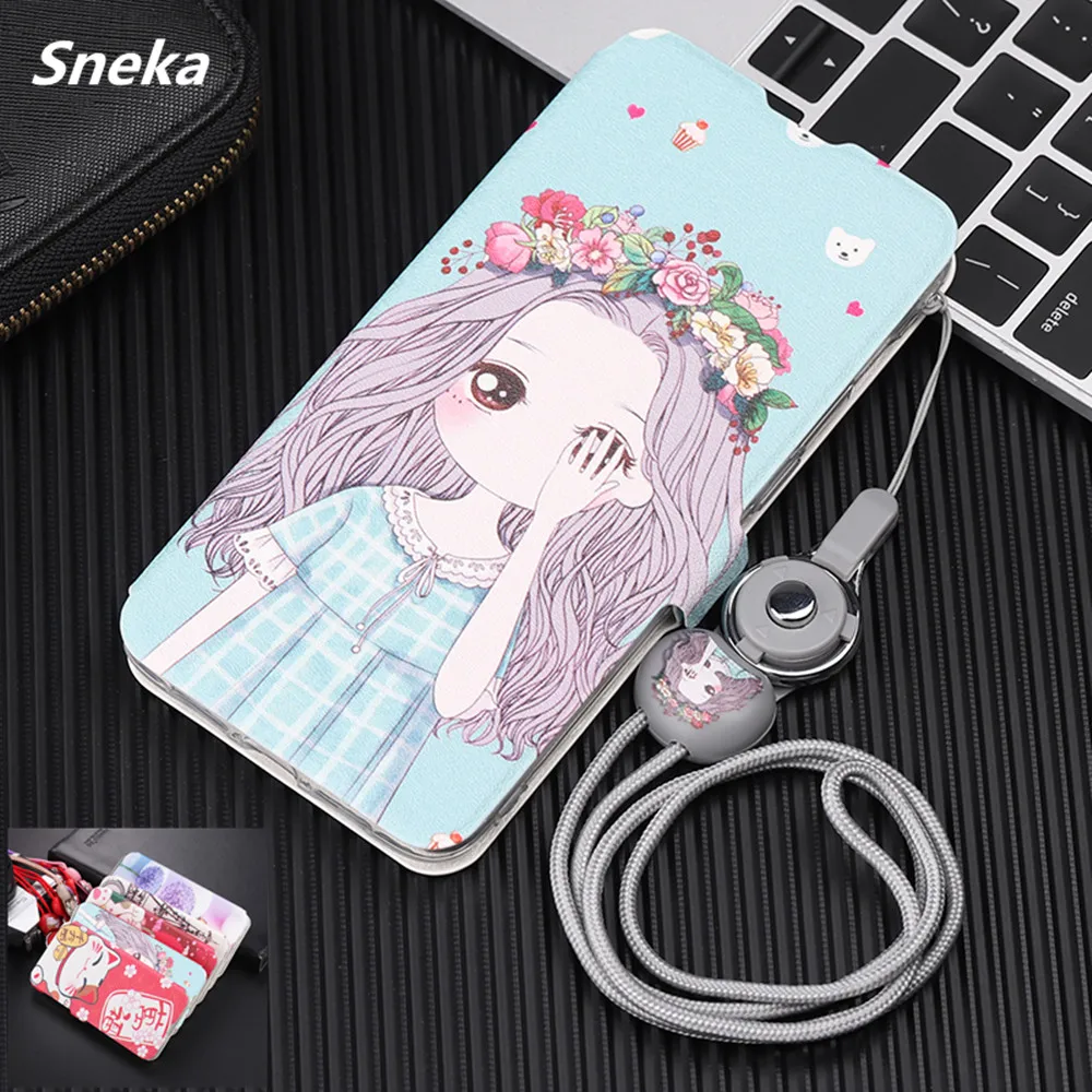 Painted Leather Case for Huawei P40 Nova 7 SE 6 5G Mate 30 Pro Honor X10 V30 Play 4T Flip Cover Cute Pattern Funda With Lanyard | Мобильные