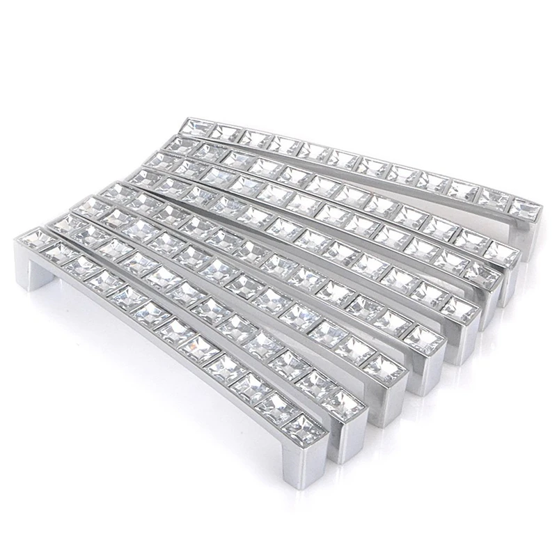 Pack Of 8 Europe Style Square Clear Crystal Rhinestone Furniture Door Wardrobe Cupboard Cabinet Drawer Pull Handle Knobs 128Mm |