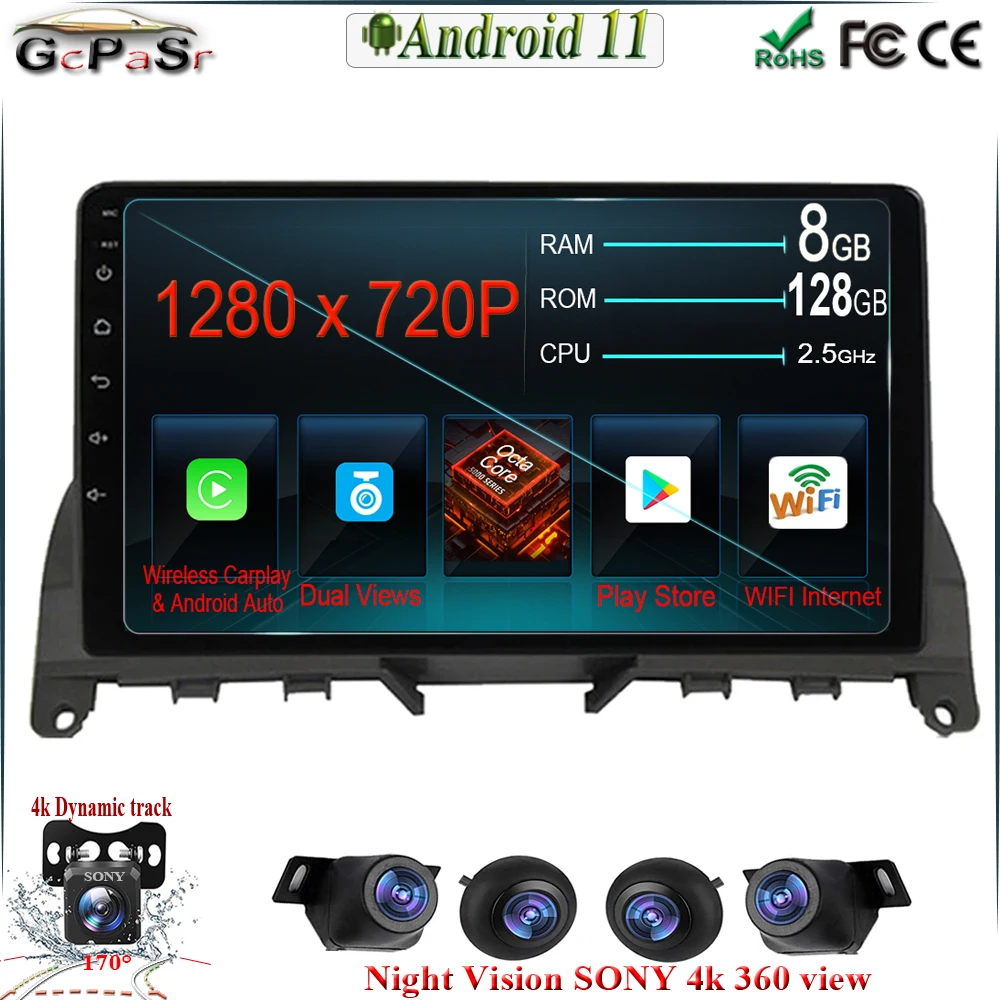 9 ⟊RPLAY Android 11 автомобильный радиоплеер для Mercedes Benz C класс 3 C220 C180 W204 S204 2006 - 2011