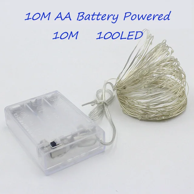 10M AA Battery Светодиодный светильник-гирлянда с серебряной проволокой, теплая белая Гирлянда, украшение для дома, Рождества, свадьбы, вечеринки, питание от батареи, тесто, USB, 10 м - Испускаемый цвет: 10M AA Battery